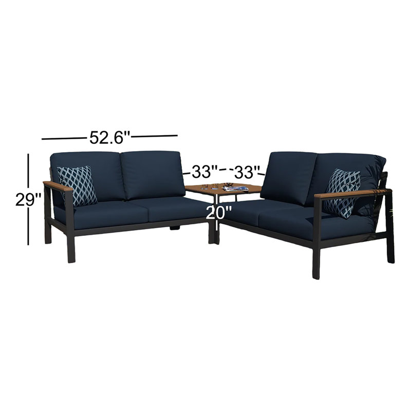 Ensemble de conversation modulaire 3 pièces avec coussins Sunbrella®, Toile bleu marine Sunbrella®
