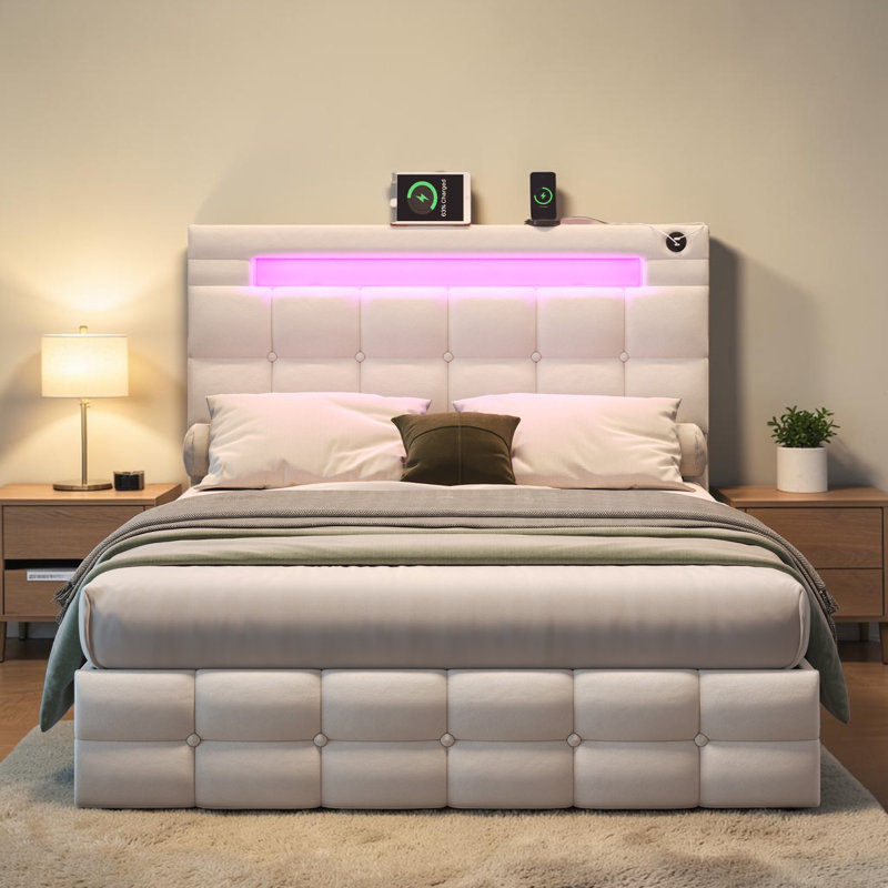 Daysan Upholstered Ottoman Storage Bed, Beige