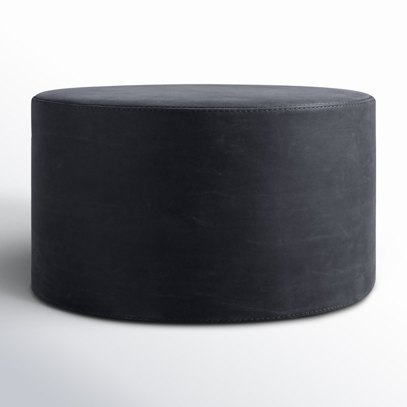 Bumper Round Ottoman, Ink Genuine Leather