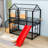 Twin Over Twin Metal House-Shaped Bunk Bed With Slide And Built-In Storage Stair-1800975935
