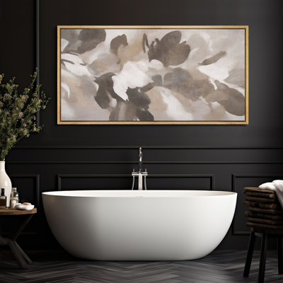 Neutral Abstract Floral Framed Canvas Wall Art - Soft Brushstroke Petals for Modern and Transitional Spaces