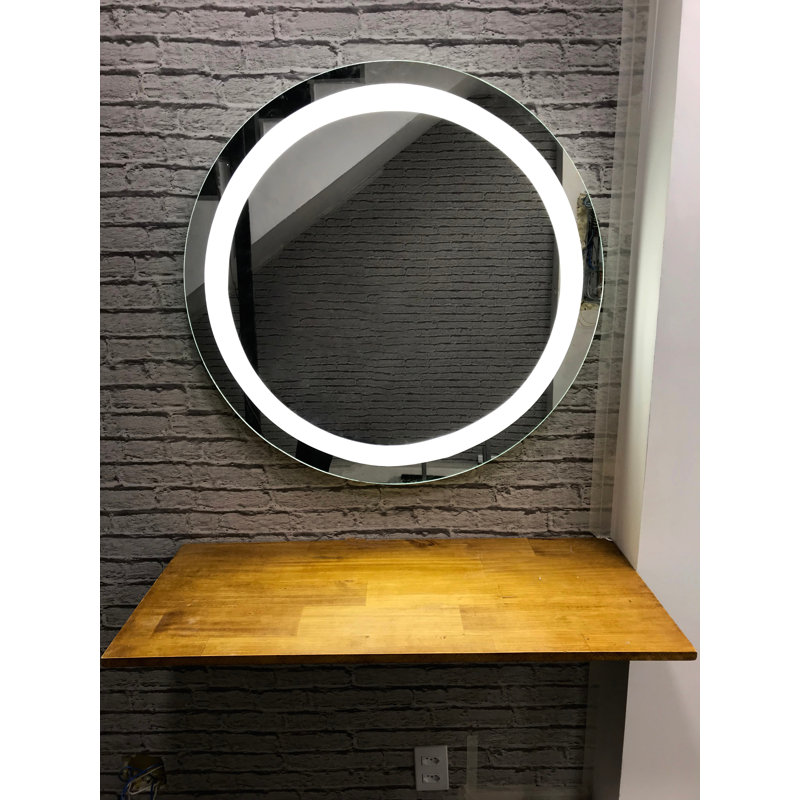 Beverlye Round Frameless LED Mirror with Adjustable Light Temperature, Dimmer, and Smart Memory, 32" x 32"