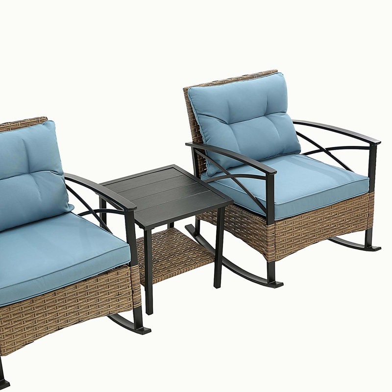 3pcs rocking rattan set wholesale leisure chair outdoor rattan rocking chair set, Blue