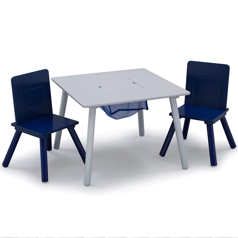 Delta Children Kids Table and Chair Set with Storage (2 Chairs Included), Gray/Blue, Gray/Blue