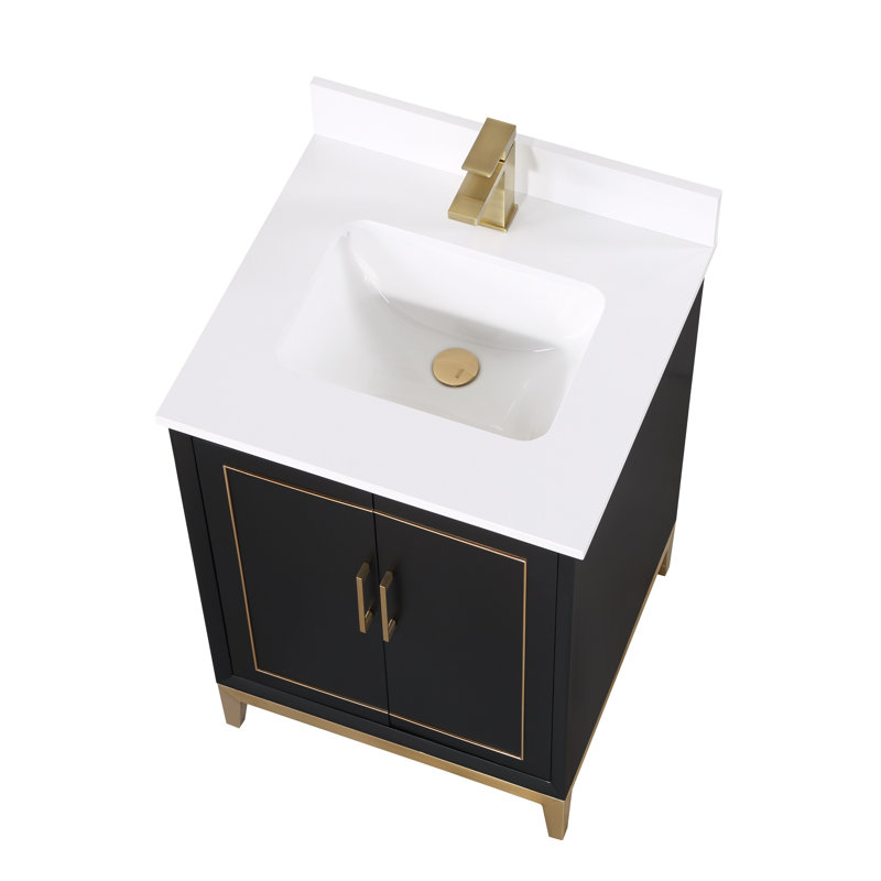 Gracie 24'' W Single Vanity, White Quartz/Single Faucet Mount, Midnight Black