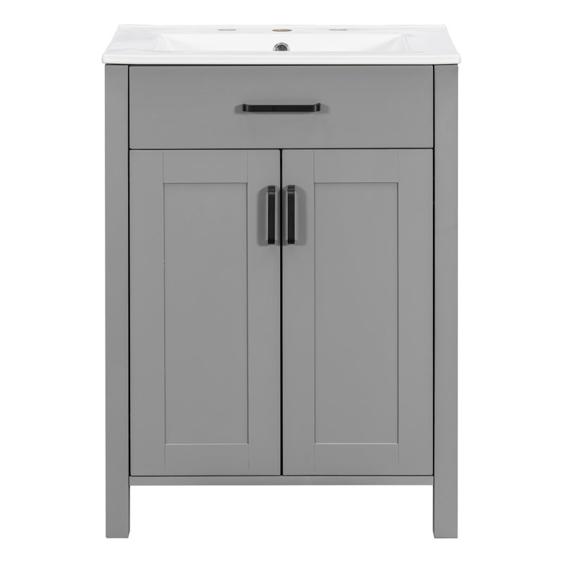 Meuble-lavabo simple 24 po avec plateau en céramique, Gris