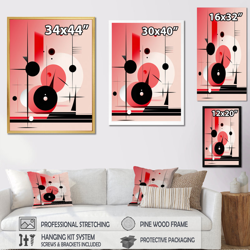 «In The Know Circular Geometrics» - impression sur toile géométrique moderne, Cadre doré simple, H 32 po x l 16 po x P 1 po