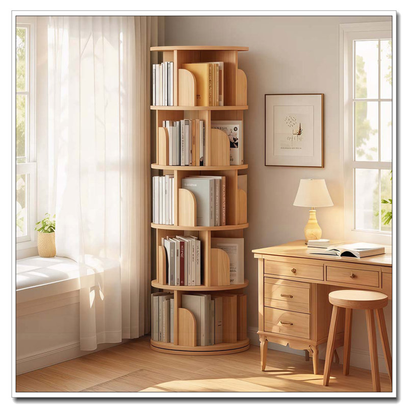Bibliothèque rotative à 5 niveaux, 360 °, Bois
