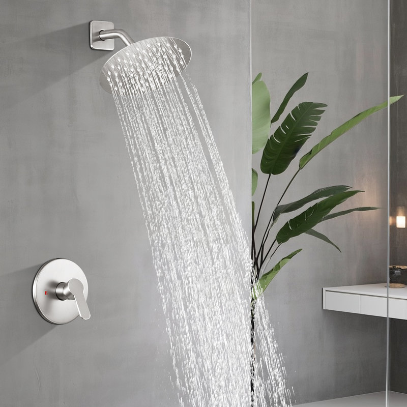 Modern Wall Mount Single Handle Shower Faucet, Brushed Nickel