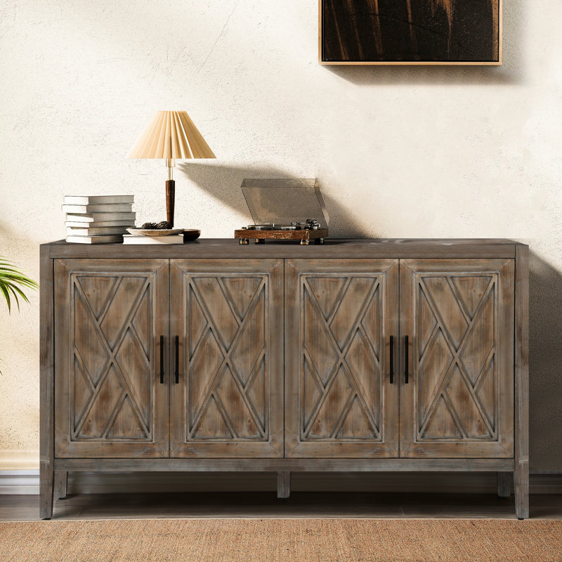 Console de cuisine moderne avec 4 portes et tablette réglable - Armoire d'appoint spacieuse brun antique pour la salle à manger
