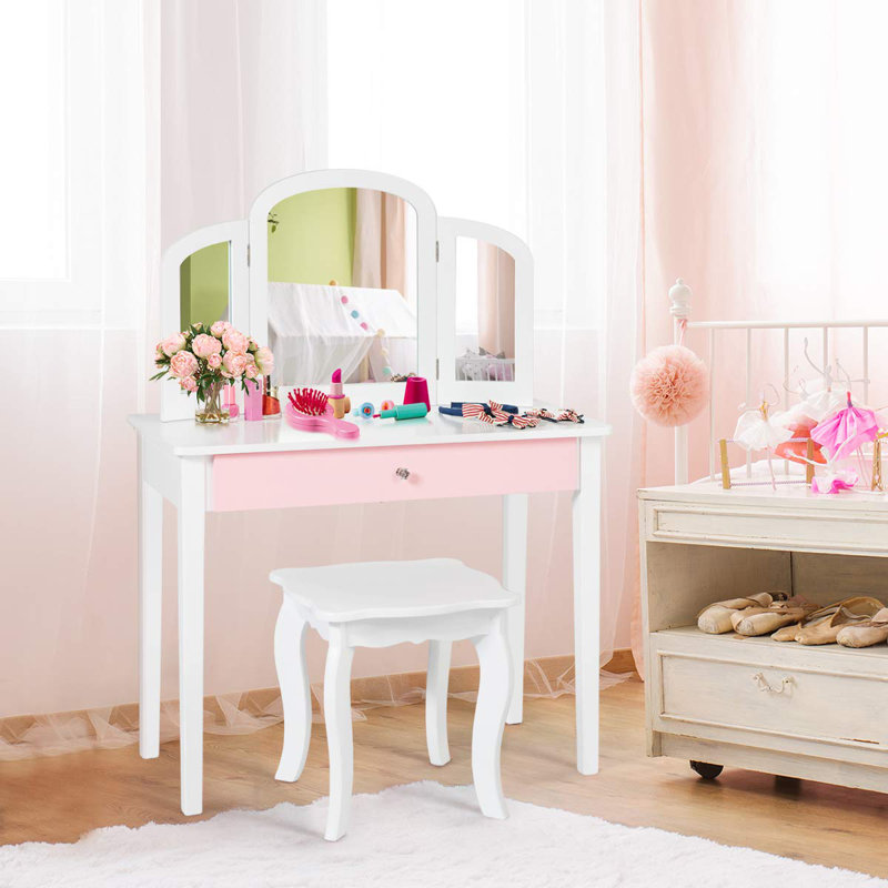 Kids Vanity Set with Mirror, White