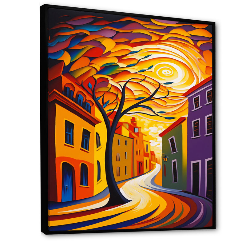 «Dynamic Cityscape In Retro Colors I», reproduction sur toile, H 44 po x l 34 po x P 1,5 po, Cadre flottant noir