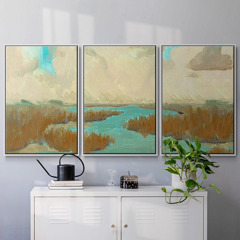 «Fripp Island Water I», toile encadrée à pièces multiples, H 40 po x l 78 po x P 2 po, Blanc