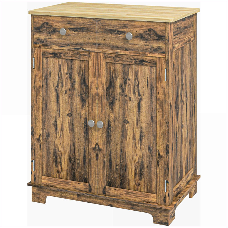 Armoires | Buffet Modern Modern | Comptoir en bois massif | 2 tiroirs | Tablette de rangement réglable | Rangement de cuisine | Bois d'ingénierie | Brun clair brun clair