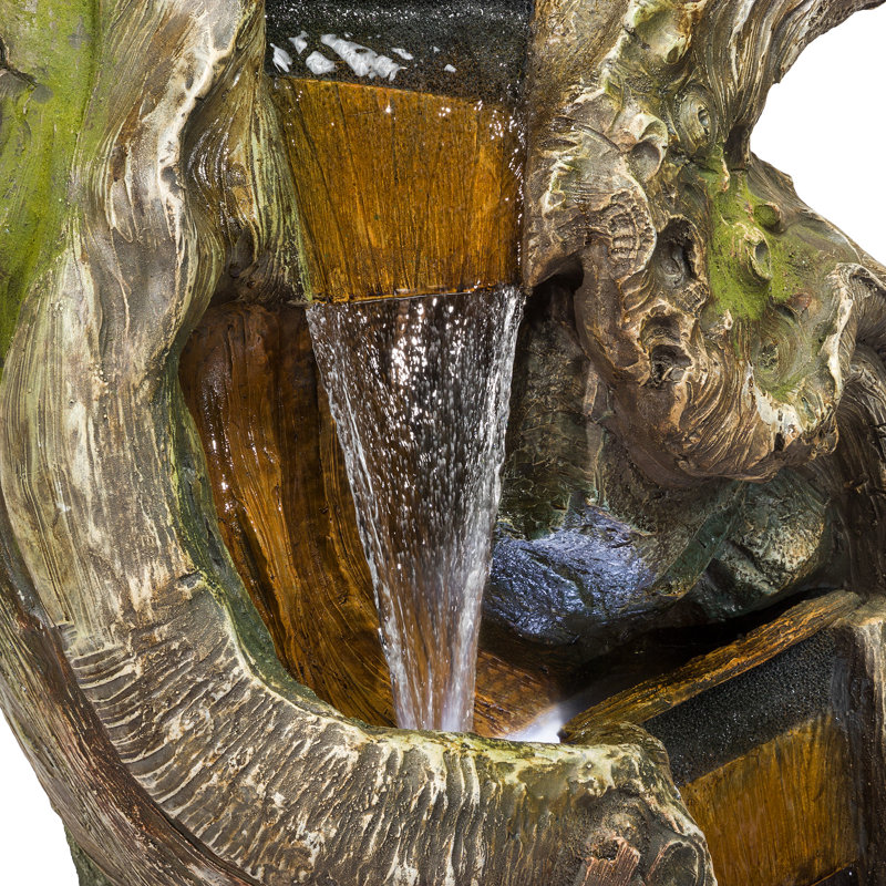 Fiberglass and Resin Tiered Woodcut Fountain, 12" H x 5" W x 8" D