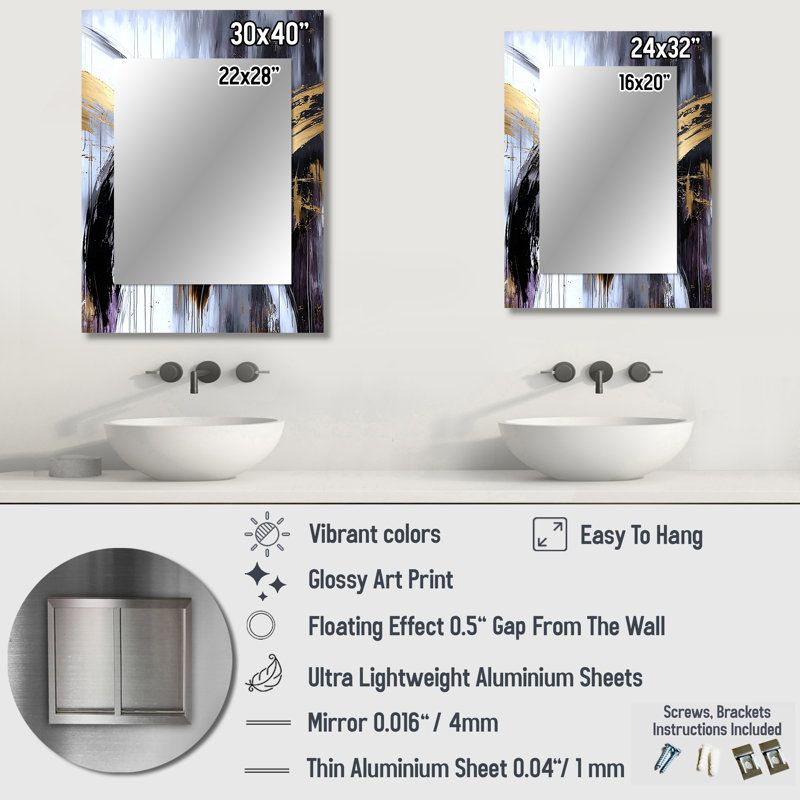 Gold Sturdy Guardians Accented With Grey I - Abstract Decorative Wall Mirror, Gold Mirror, Printed Metal Art, 40" x 30"