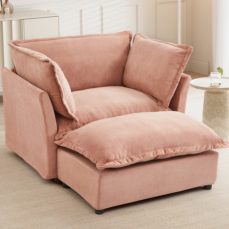 Fauteuil en chenille et siège mobile rose de 39,8 po de largeur, rembourrage de soutien, coussin de dossier idéal pour une utilisation régulière, détente