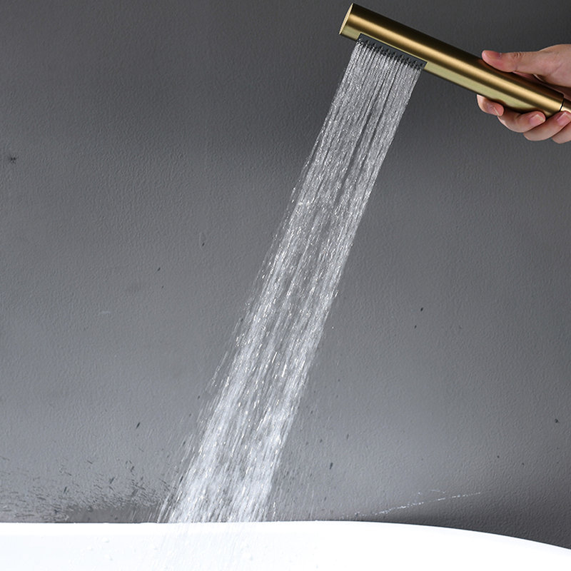 Single Handle Freestanding Tub Filler With Mobile Shower - Brushed Gold, Cartridge Valve, Ceramic Gold Faucet Portable Curved Shape, Filler, Valve