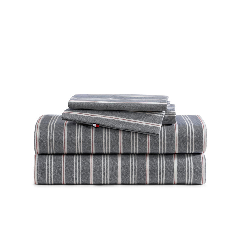 Tommy Hilfiger Printed Percale Cotton Sheet Set, Twin Sheet Set with 1 Pillowcase, New England Plaid Navy