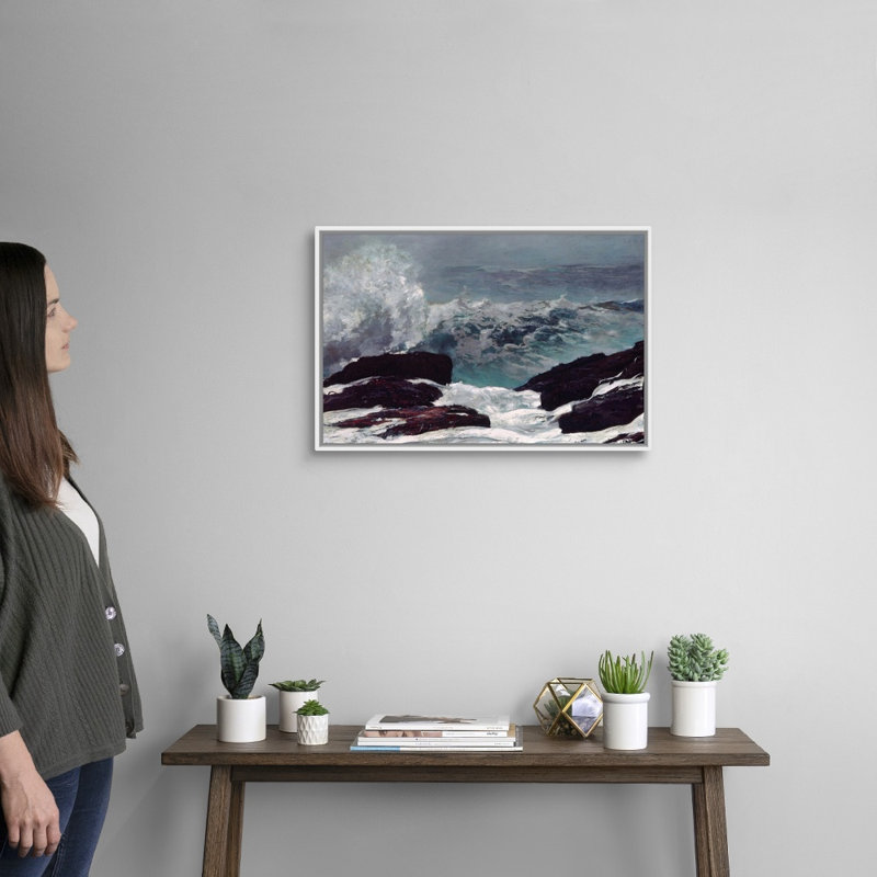 « Maine Coast » par Winslow Homer, reproduction d’art, H 14 po x l 20 po x 1,75 po, Cadre blanc