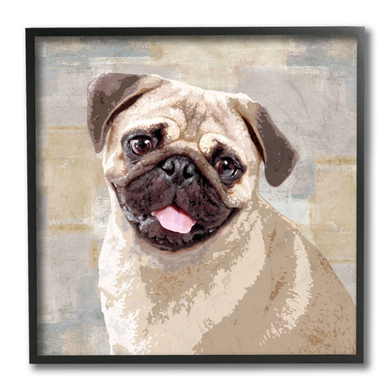 «Happy Pug Dog Beige Gray Patchwork» par Keri Rodgers - impression d'art graphique, H 12 po x l 12 po x P 0,5 po