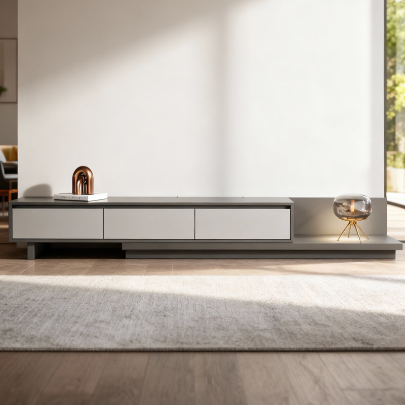 Extendable TV Unit with 3 Drawers | Adjustable Media Console for 75-100" TVs | 3 Finishes: Walnut, Grey, Dark Walnut TV Stand(GRAY)