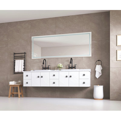 Miroir de salle de bain 84 po x 30 po à DEL avec façade et rétroéclairage, miroir de meuble-lavabo mural, antibuée, mémoire, 3 couleurs, réglable en continu