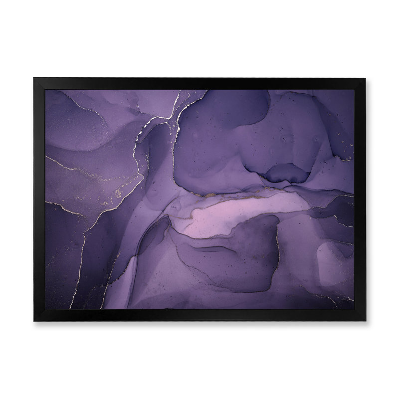 «Mauve et gris», nuages d'encre de marbre II - peinture sur toile, H 24 po x l 32 po x P 1 po, Cadre photo noir