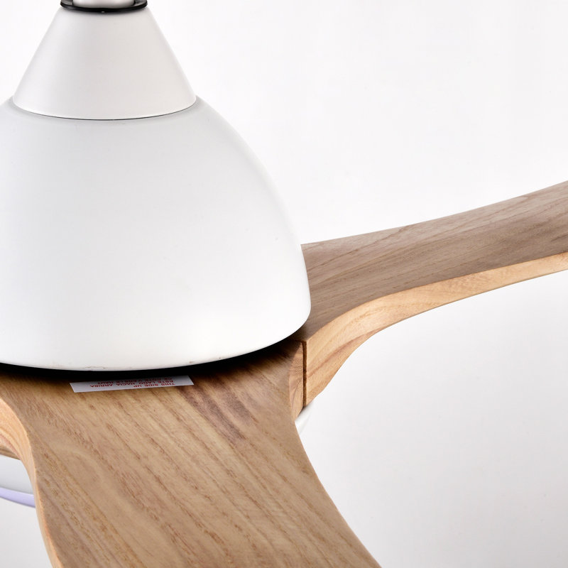 Ventilateur de plafond à pales en bois massif, ventilateur de plafond intérieur extérieur avec lumière avec télécommande, moteur réversible silencieux, 6 vitesses, 3 couleurs