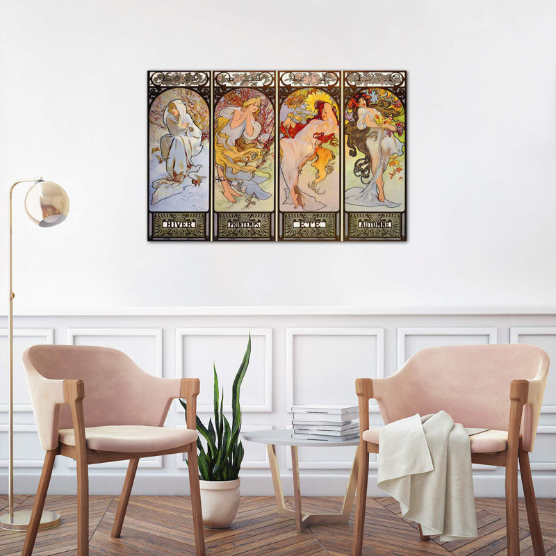 Les Saisons by Alphonse Mucha - 1 Piece Floater Frame Painting on Canvas, 101.6 cm H x 66.04 cm W x 1.91 cm D, No Frame