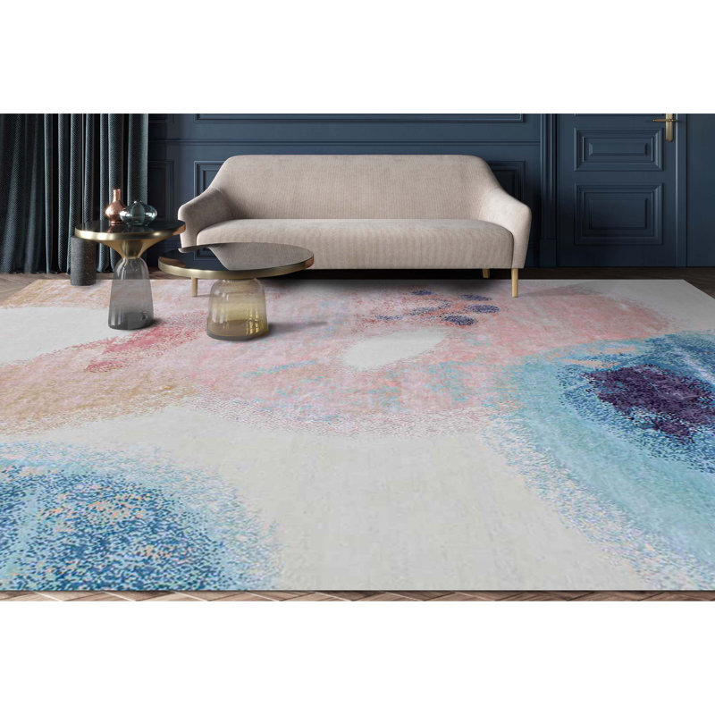 Abstract Area Rug in Gold/Turquise, Rectangle 8' x 10'