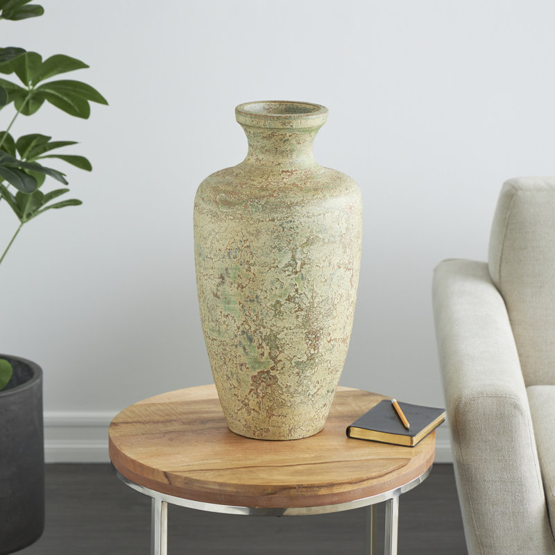 Rustic Cream and Brown Ceramic Urn Vase