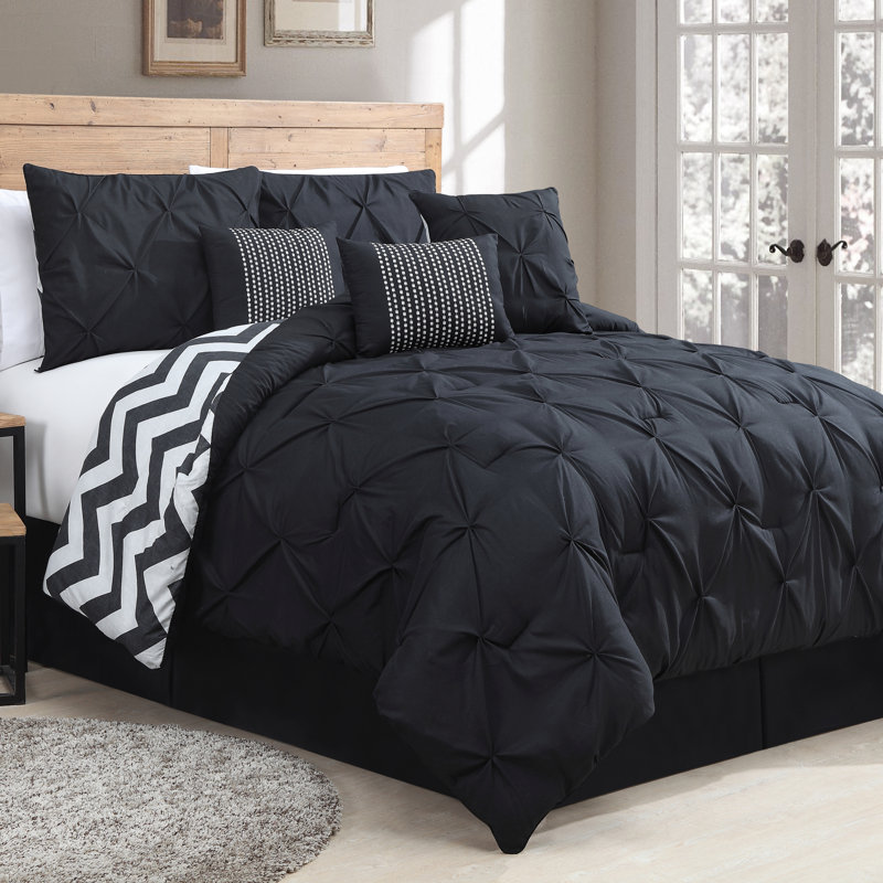 Polyester Comforter, King Comforter + 6 Additional Pieces, Black/White