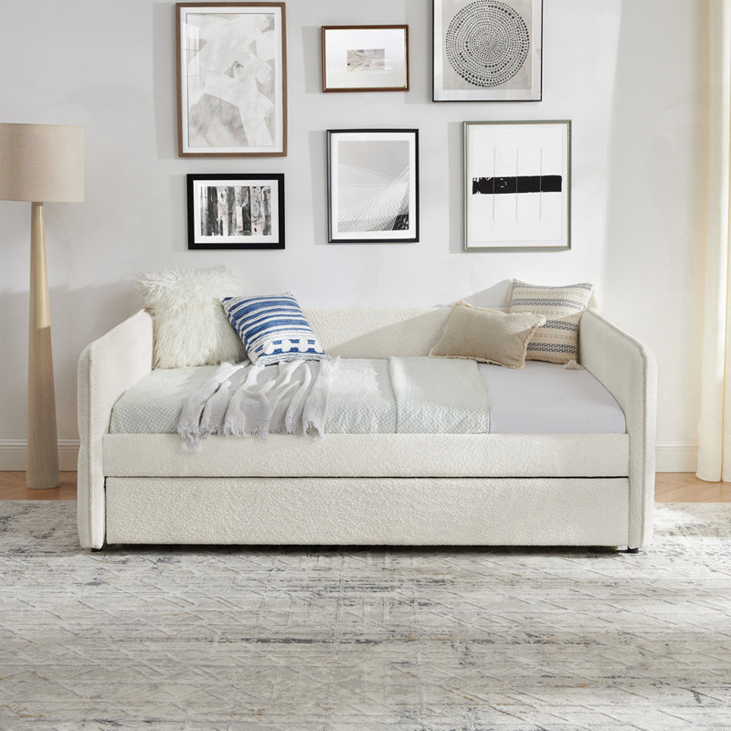 Boucle Fabric Upholstered Tufted Sofa Bed, Gray, Full