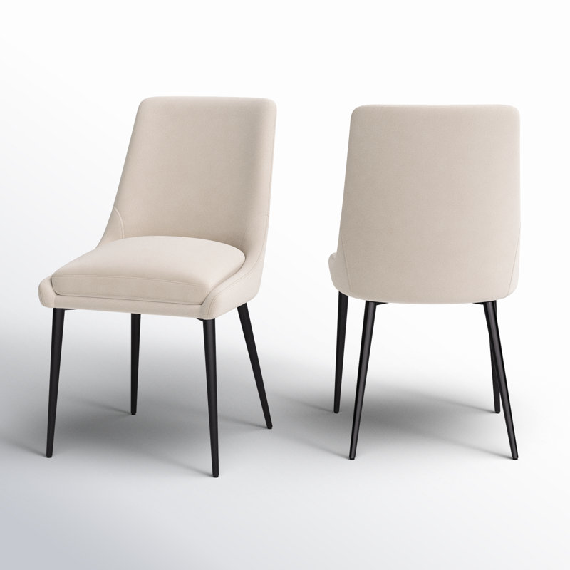 Linen Blend Metal Side Chair Dining Chair, Black, Cream