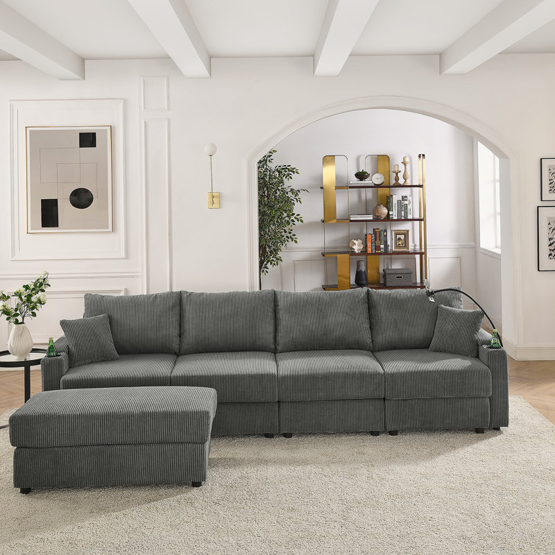 Canapé-lit polyvalent en forme de L avec rangement et plusieurs fonctions pratiques pour le salon, Gris, 4