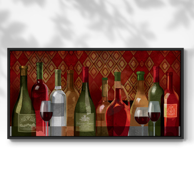 Dégustation de vin - Toile tendue avec châssis encadré - Prêt à être accroché, Noir, H 21 po x l 41 po
