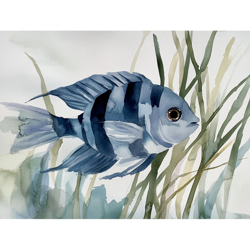 «Blue Profonds - Tropical Fish», aquarelle sur toile, H 16 po x l 24 po