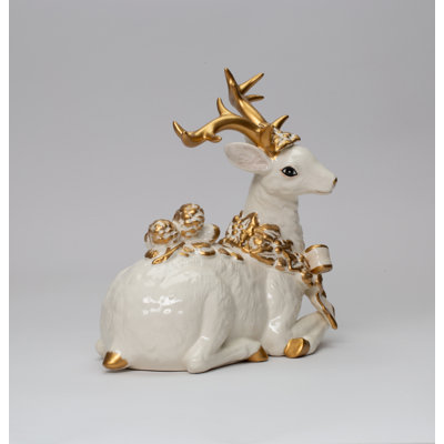 Sitting Reindeer With Gold Accent Figurine