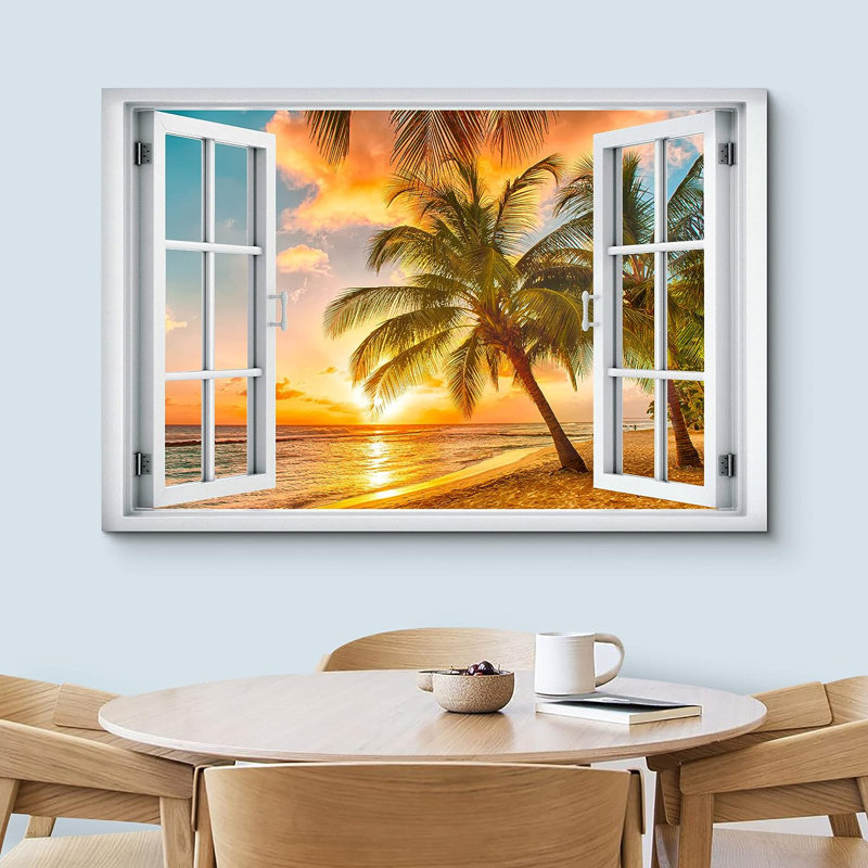 Ciel néon coucher de soleil tropical palmier plage nature sauvage, H 12 po x l 18 po x P 1,5 po