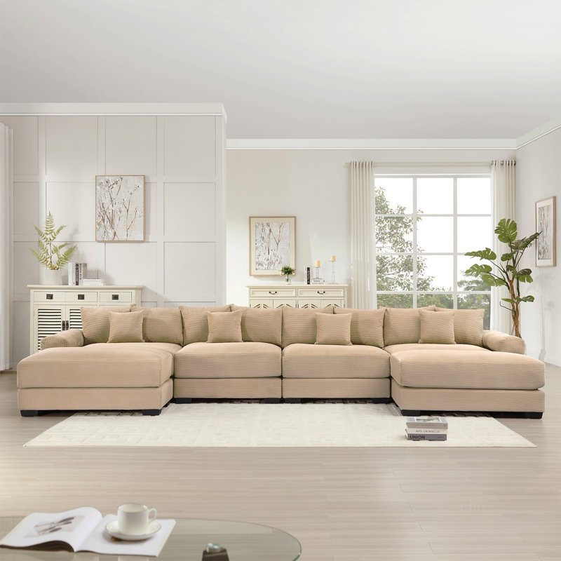 Canapé modulaire surdimensionné en U 170 po Cloud, Velours côtelé chameau, H 34,2 po x l 167,6 po x P 33,8 po