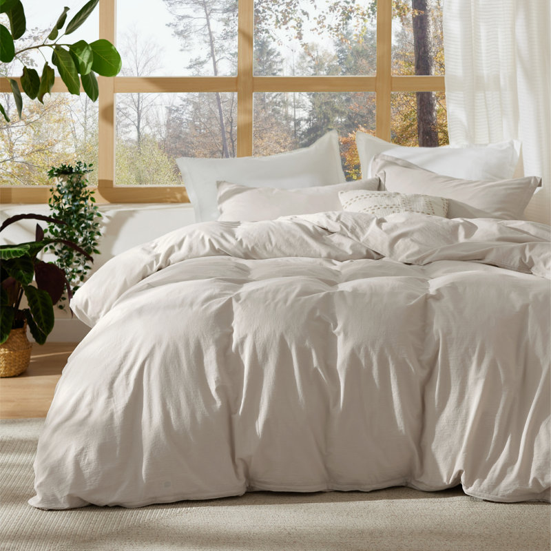 Bedsure 100% Stone Washed Cotton Duvet Cover King Size -Linen Minimalist Cotton Duvet Cover Linen Like for All Seasons （Set Of 3）
