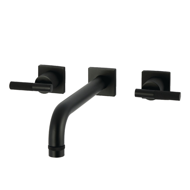 Kingston Brass Convergent Two-Handle 3-Hole Wall Mount Roman Tub Faucet With Knurled Handle, Matte Black