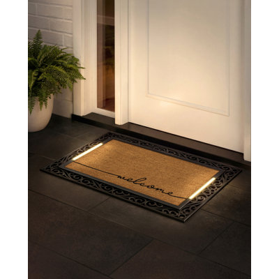 Tapis d'entrée lumineux à DEL Barberton - Tapis de bienvenue activé par pression, tous temps, extérieur, 45,7 x 76,2 cm, insert en fibre de coco, sans fil, 3 piles AA, arrêt automatique, 96,5 x 67,3 cm