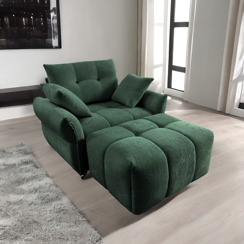 Canapé simple avec repose-pieds, Vert et orange
