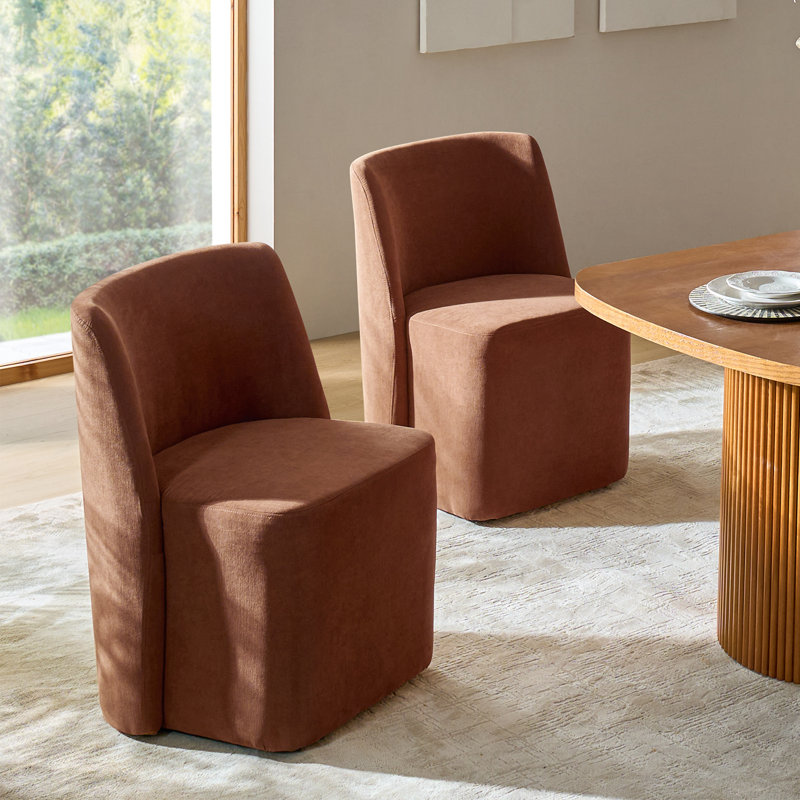 Chaise de salle à manger rembourrée avec roulettes H 32,75 po Leonas, Burn Brick