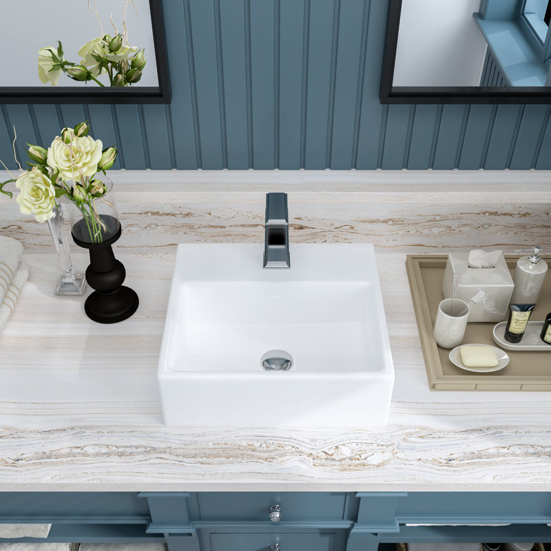 MEJE 12.5'' White Ceramic Rectangular Bathroom Sink