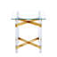 Table de bout en acier inoxydable doré avec cadre en verre transparent