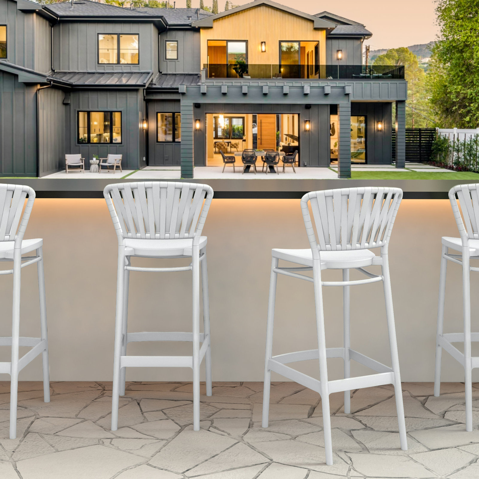 Newport Outdoor Barstool, 29.5", White