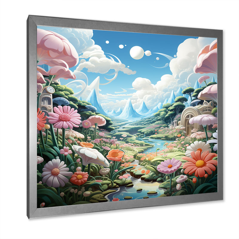 " Kawaii Sweet Blossoms Wonderland I ", Silver Single Picture Framed, 16" H x 16" W x 1" D